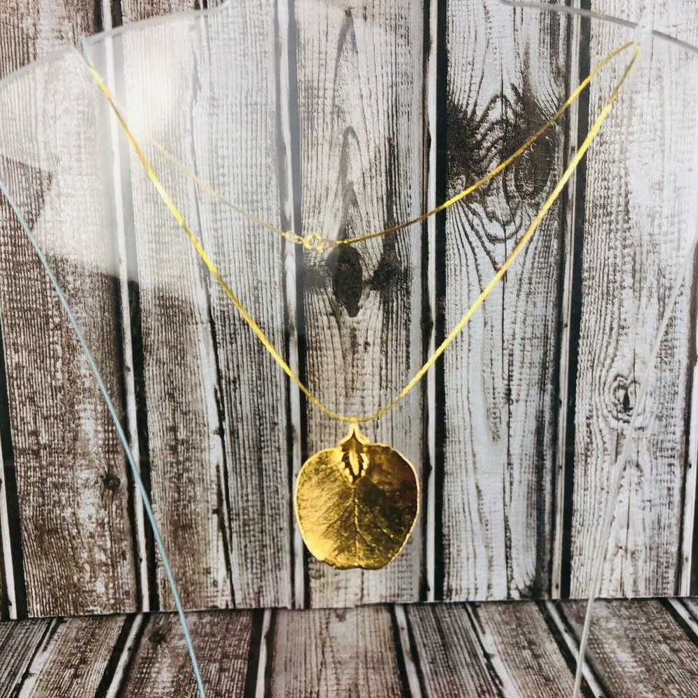 Real Leaf Gold Dipped Plated Necklace Pendant 18" - image 2